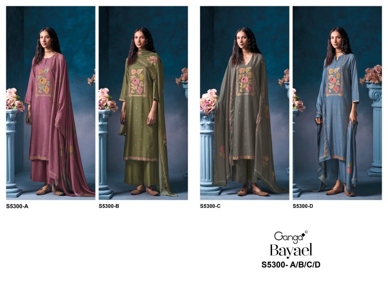 Bayael 5300 By Ganga Wool Pashmina Printed Dress Material